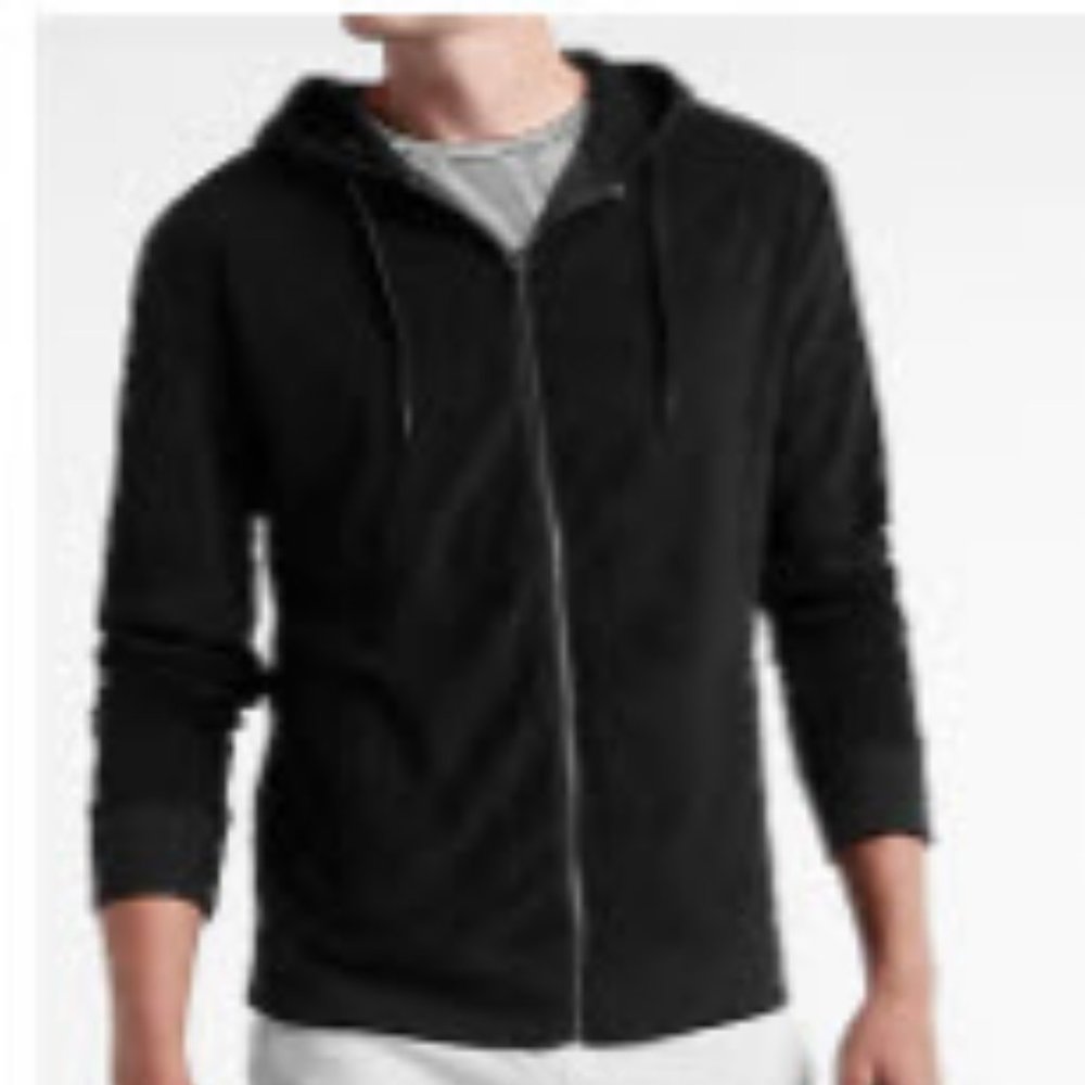 Express Men's Black Solid Terry Full Zip Hoodie S… - image 4